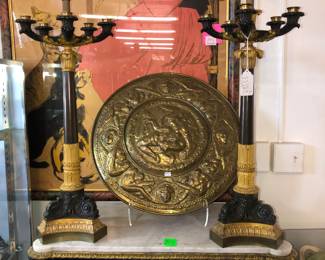 Pair of French or European bronze candelabra lamps
