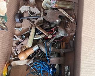 Located in the garage. This box was in the drawer of the old pie safe. It's a hodgepodge of very old items.