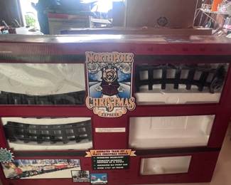 Located in garage. North Pole Christmas Express. Electric train set.