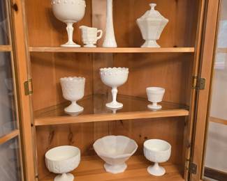 Milk glass and Corner China Cabinet