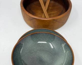 63 WoodSaladBowlSetWith2CeramicBowls