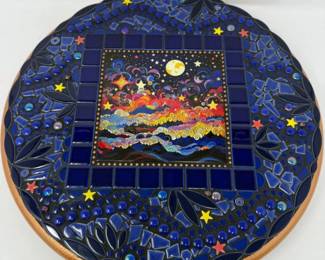 47 StunningHandCraftedBlueCeramicMosaicLazySusan