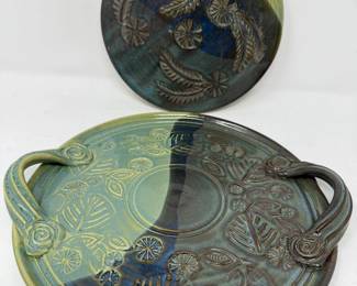59 TrivetandHandleTrayGlazedPotteryByBarbChilds
