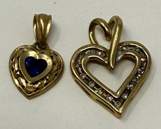163 10KGoldHeartPendantsBlueSapphireDiamonds