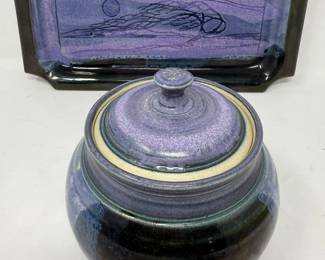 67 JohnDunlapHandCraftedGlazedPotteryTrayLiddedPot
