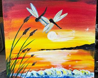 282 DragonfliesbyMoonlightOriginalAcrylicPaintingByLC
