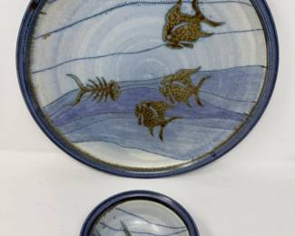 44 JohnDunlapPotteryFishDesignPlatterBowl