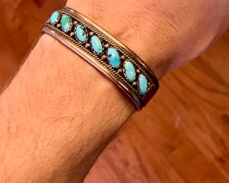 Turquoise and silver cuff