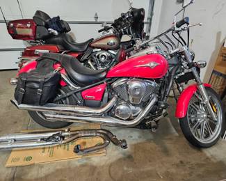2008 Red Kawasaki with Original and New Exhaust