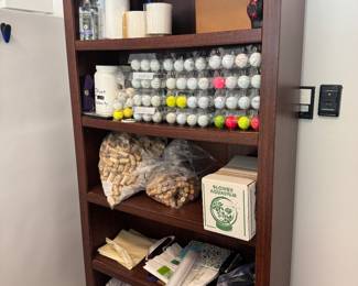 Golf balls misc and bookcase for sale