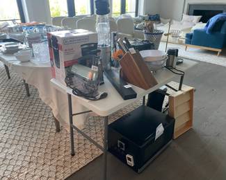Barely touched kitchen items like microwave, mixer, coffee pot, toaster, nutribullet etc