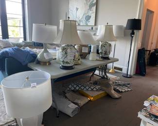 Variety of floor, table and kids lamps for sale. Small throw rugs as well.