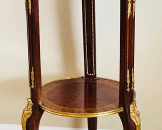 A Louis XV Transitional Style Marble Topped Mahogany And Burl Wood Table