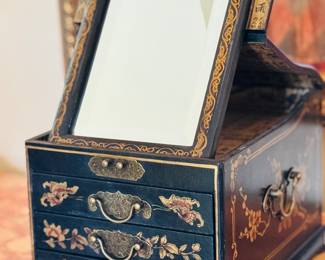 Antique Chinese Lacquer Jewelry Box w/Drawers