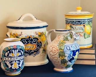 Rare Vintage Hand Painted Italian Apothecary Herbal Vase, Italian Spice jar, Pharmacy Vase Ceramic Majolica