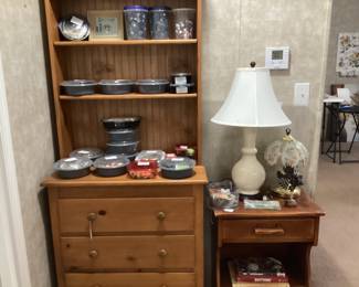 Cabinet, night stands with charging, and vintage buttons