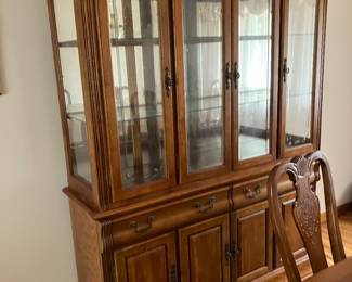 Dining room set table and six chair, chairs and hutch