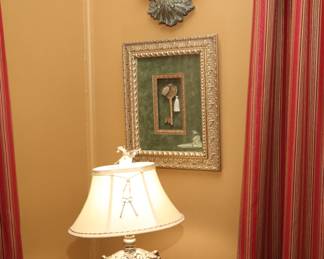 Decorative Lamp, Framed Key and Fleur De Lis Decor