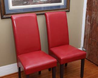 Framed Audubon Brown Pelican and 2 Red Chairs