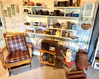 Mic Century glider, antique radio and decor