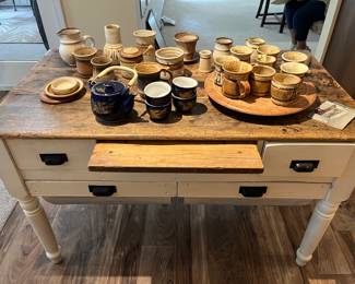 Farm house cutting board table ~ Flour bin