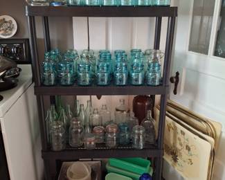 Large Collection of Blue Bale Top Canning Jars and Old Bottles!