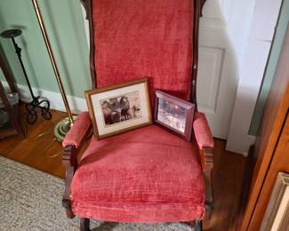 Antique Platform Chair! Lots of Pictures of Sheep Around the Home as well!