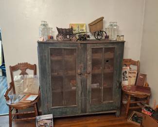 Antique Pie Safe with Lots of Antique Goodies in and on Top!