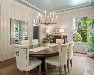 1800's Refinished Dining Table - includes 6 leaves (3 original). Also includes 6 upholstered chairs pictured in addition to the original antique chairs. See additional photos.