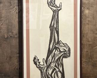 "REACH" WOODBLOCK PRINT BY P. O. HODGETT / 19" X 32"