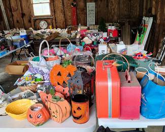 Halloween and Easter Decor, Vintage Suitcases