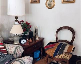 Collectible Clocks, Balloon Back Victorian Chair with Needlepoint Seat, 1800s Crazy Quilt, Large Rug