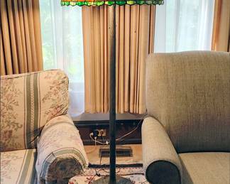 Upholstered Armchair with Ottoman, Leaded Glass Floor Lamp, Low Profile Recliner