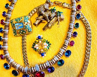 Fashion jewelry: two necklaces, two pins, one pendant (Citrine color center stone)