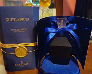 1999 Limited Edition Guet-Apens ("Ambush") by Guerlain in presentation box. 4 oz. cut glass cobalt blue bottle.