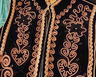 Double D velvet vest with scrollwork passerimenterie. Size small