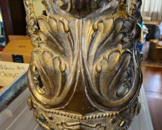 Very large crown from Virgin Mary statue in a convent in Austria according to the purchase label. Brass with silver wash. Too large for a human, so the statue is believed to have been unusually tall and large.