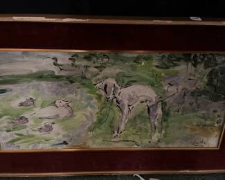Watercolor with indistinguishable signature lower right