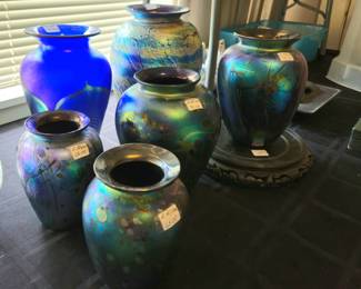 Art glass Raku vases.