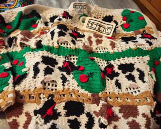 Berber2 novelty crocheted sweater with cow and farm related design. Size medium