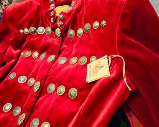 Bright red doubleD jacket with pewter button design. New. Size Small.