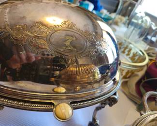 One of two hot roll or bacon servers. Sheffield with coat of arms.