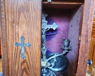 Sacrament box and contents for visiting the sick and shutins.