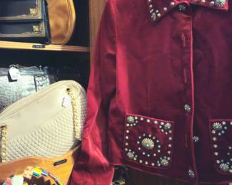 Double D. plush velvet short jacket with pewter stud design. Size small