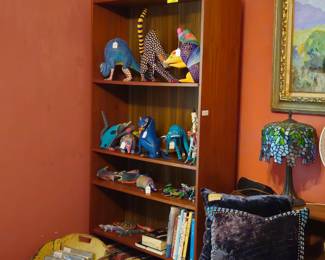 Double D velvet pillows with alebrijos and the antique cradle