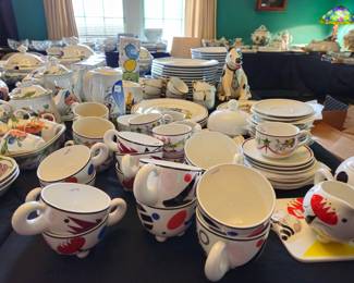 View of the large selection of dinnerware in the sale.