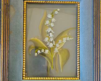 Reverse painting on glass of snowdrops