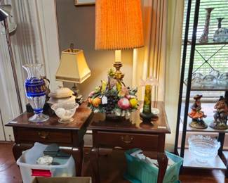 Boxed silver tarnish zipper bags, Val Saint Lambert vase on table,