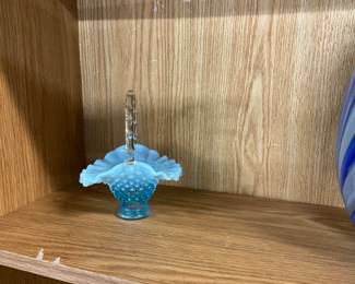 Fenton Blue Opalescent Hobnail Basket