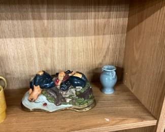 Sleeping Hobo Figure - Miniature Blue Vase